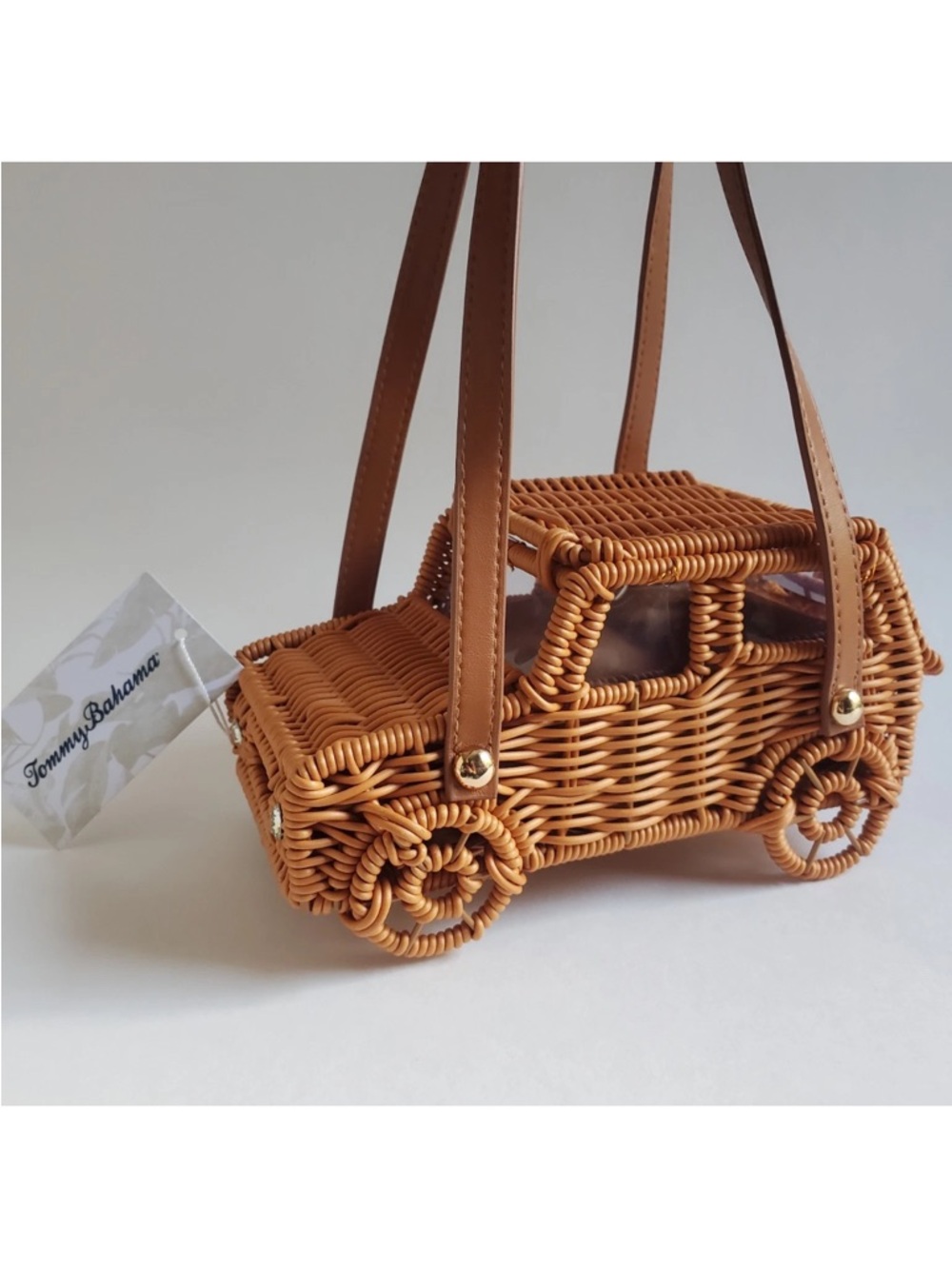 TOMMY BAHAMA Natural Woven Wicker Car Jeep Truck Shaped Clutch Bag NWT